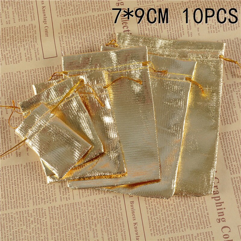 20pcs/bag 7x9cm 5x7cm Adjustable Jewelry Packing Silver/ Gold Colors Drawstring Velvet Bag,Wedding Bags & Pouches: M gold 10PC