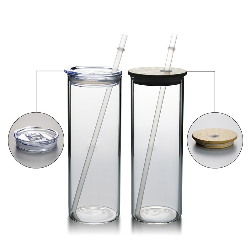 Sublimation Skinny Tumbler 20oz Clear Frosted Glass Juice Cups with Lid and Straw Straight Drinking Bottle For Wedding Party