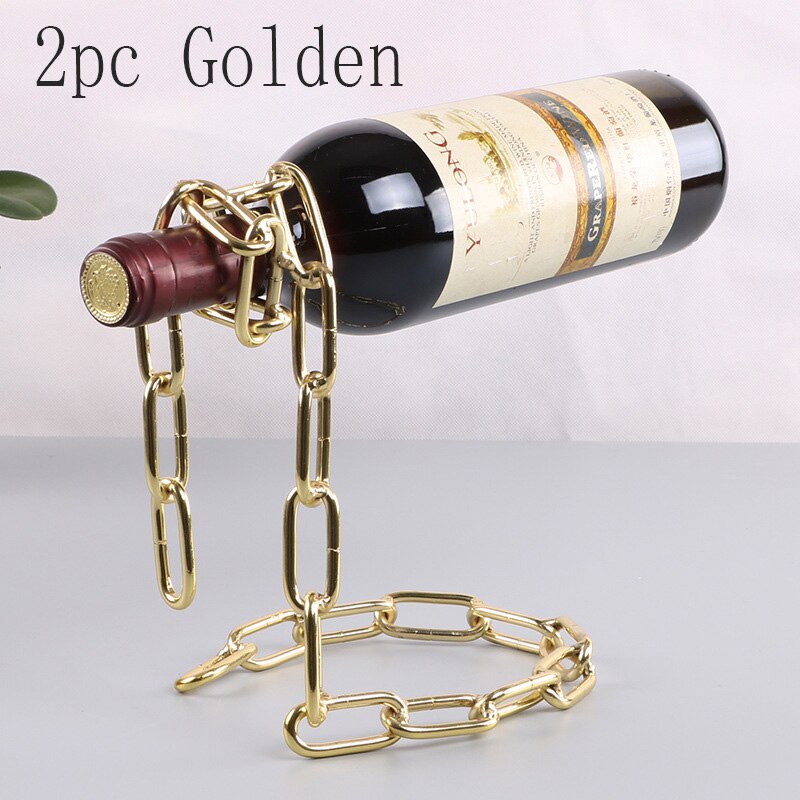 Magische hangende ijzeren ketting wijnrekken één fles wijn display rekken standhouder keuken eetkamer kelder bar decoratie: 2pc gouden