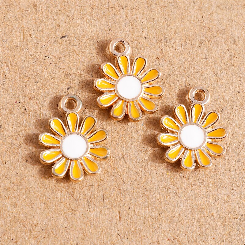 10 Uds. De abalorios de flor Margarita esmaltada, Color caramelo, 11x15mm, para hacer colgantes, collares, pendientes, pulseras, accesorios de joyería DIY: Yellow Color