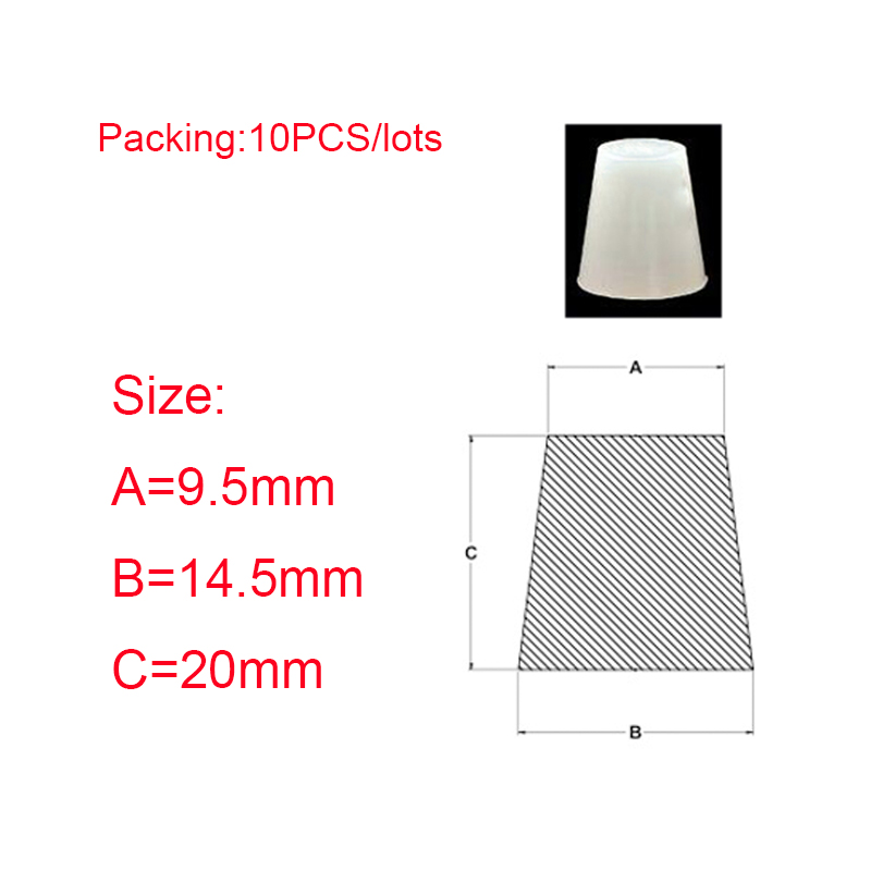 Gjennomsiktig konisk silikongummi hull plugger konisk stopper blanking endestykker tetningspakning: 9.5 x 14.5 x 20mm-10 stk