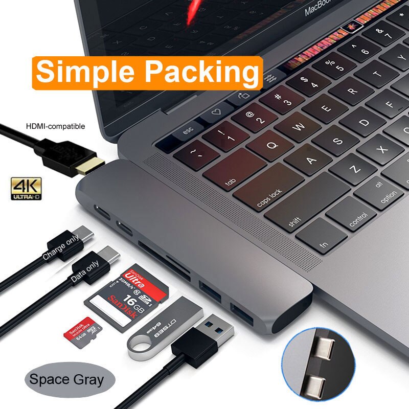 Marsea USB C Thunderbolt 3 Dock con HDMI compatible con Rj45 1000M Adaptador SD TF lector de 3,0 para MacBook Pro aire/tipo-c: Simple Box-Gray