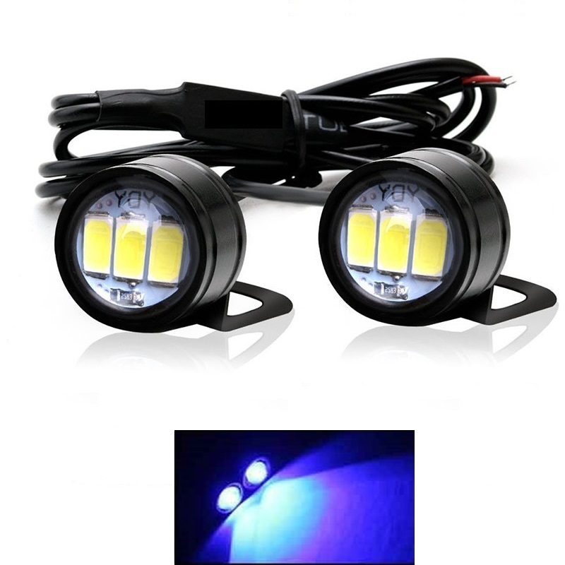 2 pièces moto oeil d'aigle lumière 12V diurne oeil lumière LED inverse sauvegarde stroboscopique Flash aigle lampe: Black / Bleu profond