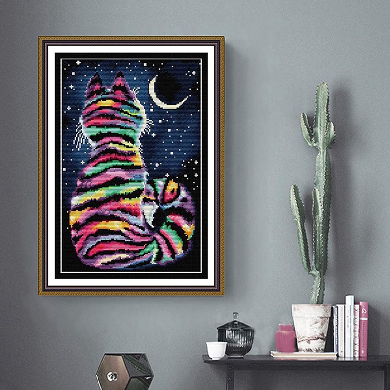 Cross Stitch Kits Beginners Full Range Of Embroidery Starter Kits For Adults Printed Cross Stitching DIY Kit 14CT, Cat