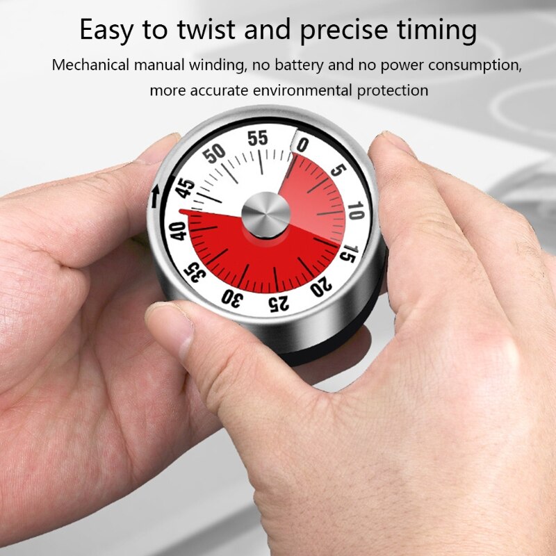 Stainless Steel Visual Timer Mechanical Kitchen Timer 60-Minutes Alarm Cooking Timer with Loud Alarm Magnetic Clock Timer
