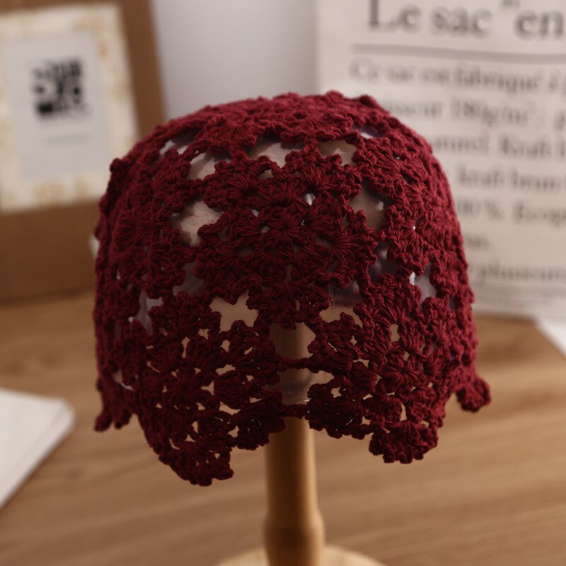 Bonnet Vintage en Crochet pour femmes, motif floral tricoté, Skullies, rétro, printemps été, ZZ-384
