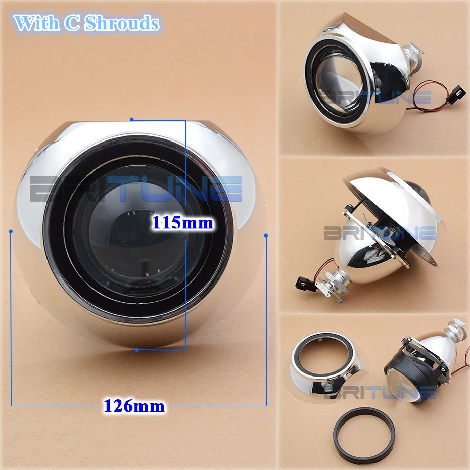 Britune Bi-xenon Lens H7 H4 HID Projector Headlight Lenses 2.5'' For Auto Car Lights Accessories Retrofit DIY Use H1 Light Bulbs: With C Shrouds