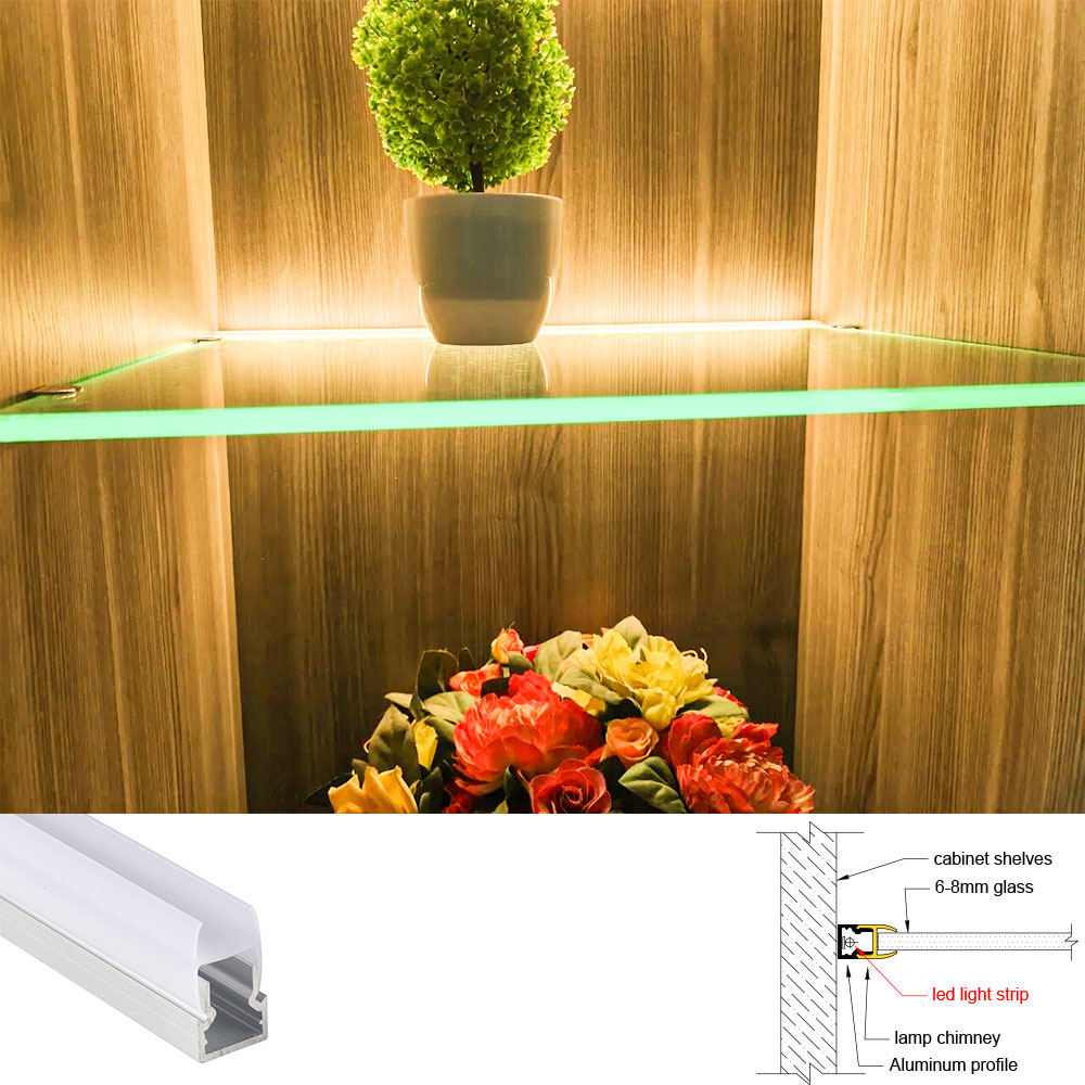 10*20mm 2pcs 0.5m Aluminium Profile LED Strip Light for Glass Cabinet Shelf Aluminum Channel Holder with Transparent Cover