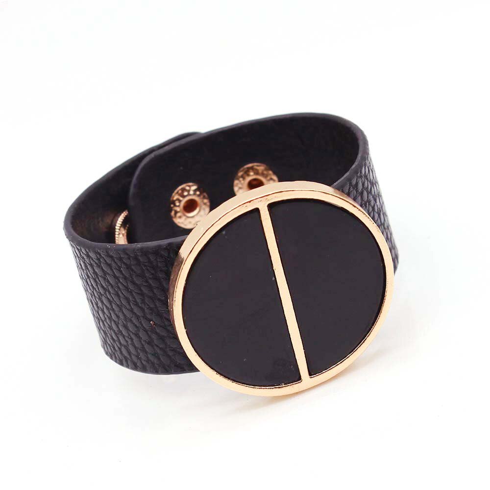 Exaggerated Geometric Black And White Wrap Leather Bracelet For Women Alloy Femme Wrap Bracelets Jewelry: 2