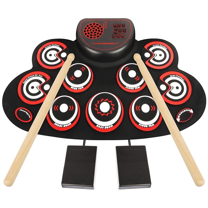 Electronic Drum Set - Practice Drum Pad Roll Up Potable Drum Kit with Headphone Jack Built-in Speaker Drum Sticks: Default Title