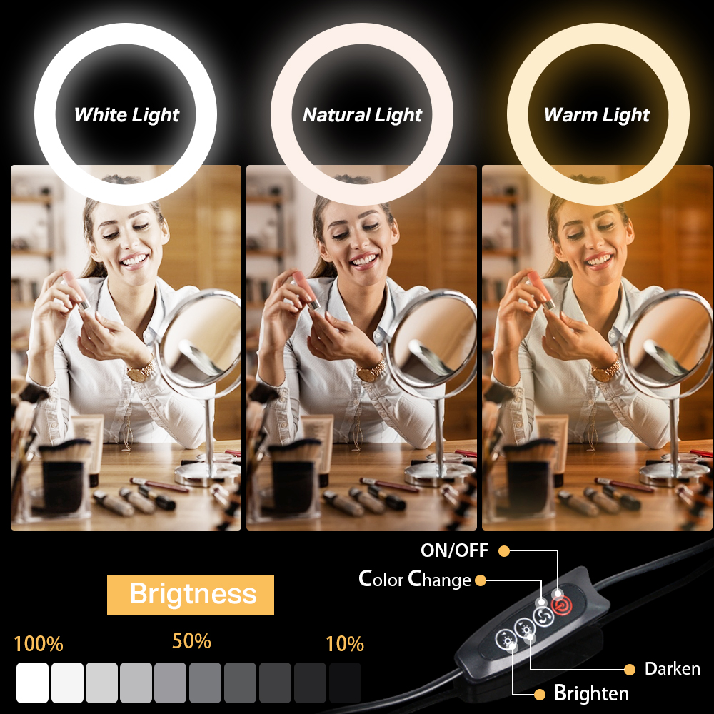 Anneau lumière photographie éclairage lampe à LED avec trépied pour support de téléphone portable accessoires de support avec pince pour Photo Selfie vidéo