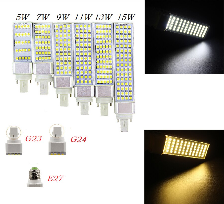 Lámpara G23 G24 E27, 5W, 7W, 9W, 11W, 13W, 15W, 85V-265V/CA, enchufe Horizontal, Bombillas LED SMD5050, PL, Bombilla de maíz, foco CE RoHS