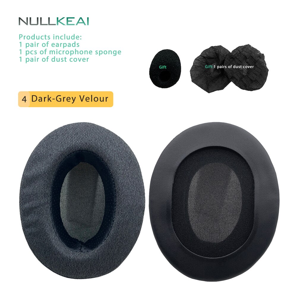 NULLKEAI-almohadillas de terciopelo de cuero grueso para auriculares, almohadillas de repuesto para auriculares CORSAIR HS70 HS60 HS50 HS35, cojín de esponja de memoria cómodo mejorado: Dark-gray Velour
