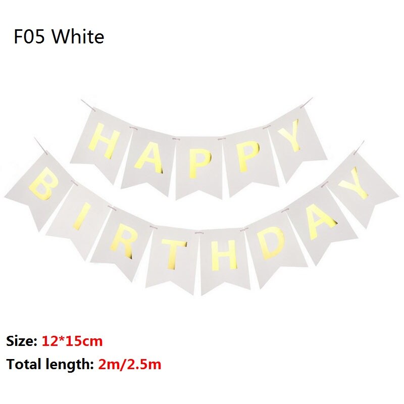 Tillykke med fødselsdagen banner glitter flag baby shower fødselsdagsfest dekorationer brev pige dreng fødselsdag forsyninger bunting krans flag: Hvid
