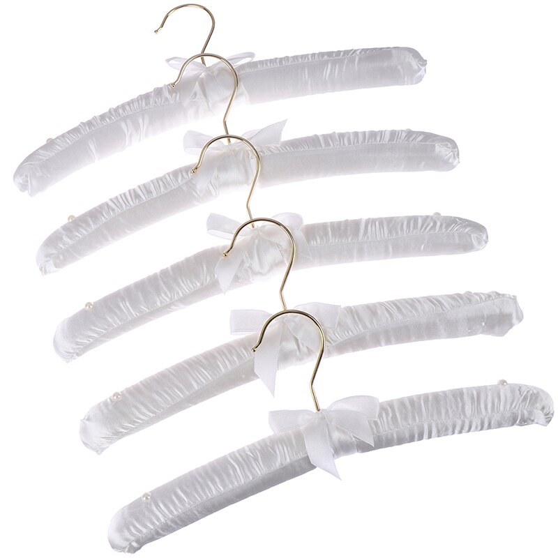 5 X White Satin Padded Clothes Hook Hanger