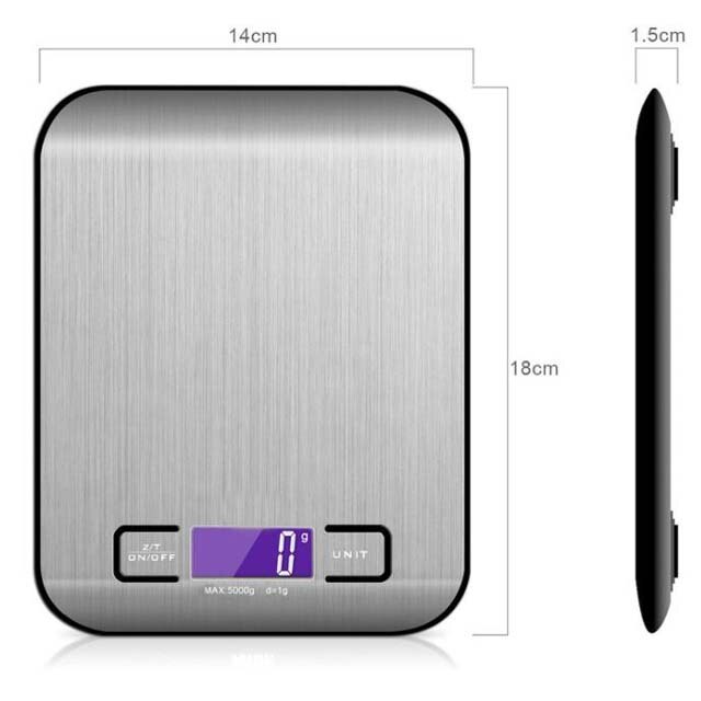 Ozeri Digital Kitchen Weight Scale Household Food Scales Electronic Stainless Steel Slim LCD Digital Electronic Weighing 5/10KG: Silver-Black / 5Kg