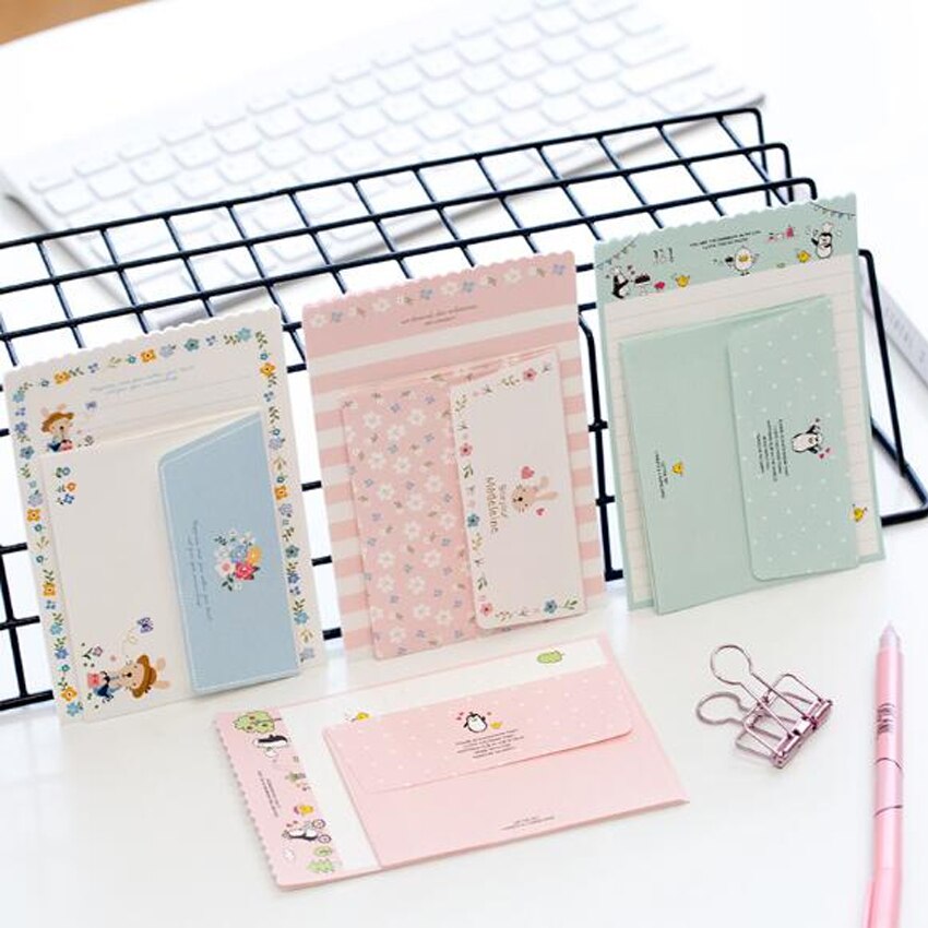 1set/lot Cartoon Greeting Card Writing Paper Letter Invitation Paper Stationery With Envelope Set