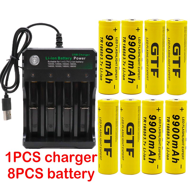 100% batería Original 18650 3,7 V 9900mAh batería recargable liion para linterna Led batería 18650 al por mayor + USB: Dorado