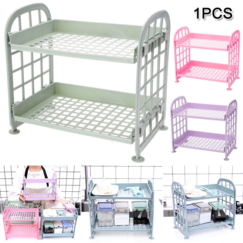 2-Tier Assembled Storage Shelf Plastic Seasoning Storage Rack Countertop Shelf for Kitchen Desk Countertop Organizer In Stock