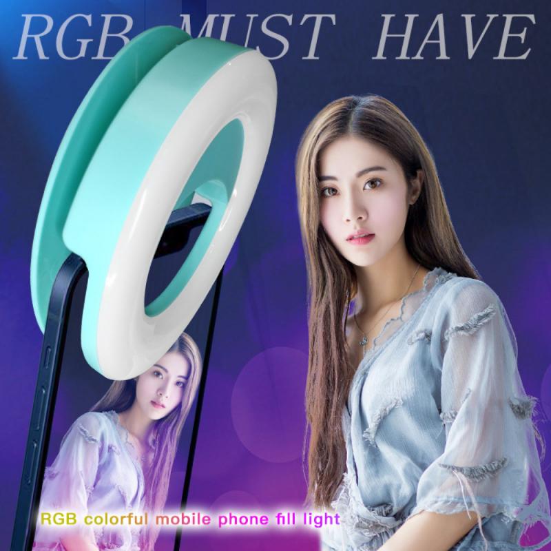 Selfie Ring Flash Lens 3-Niveau Helderheid Vullen Licht Lamp Anti-Slip Siliconen Pads Regenboog Veranderingen Voor Smartphone lichte Draagbare