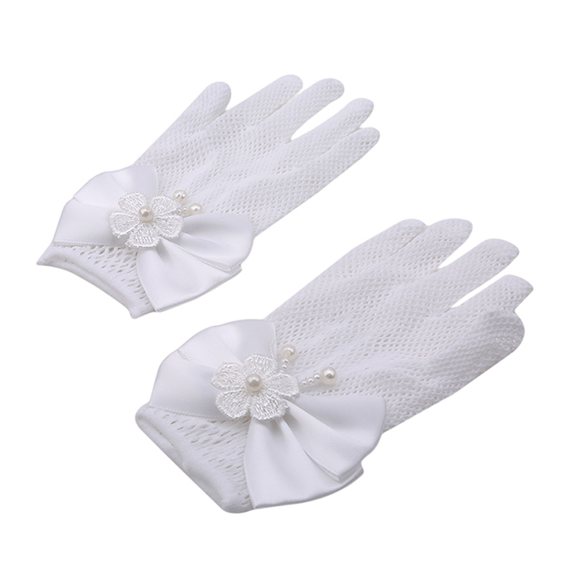 Prachtige Witte Kant Faux Pearl Visnet Handschoenen Communie Bloem Voor 4-15 Jaar Meisjes Kids Bruid Party Ceremony Accessoires