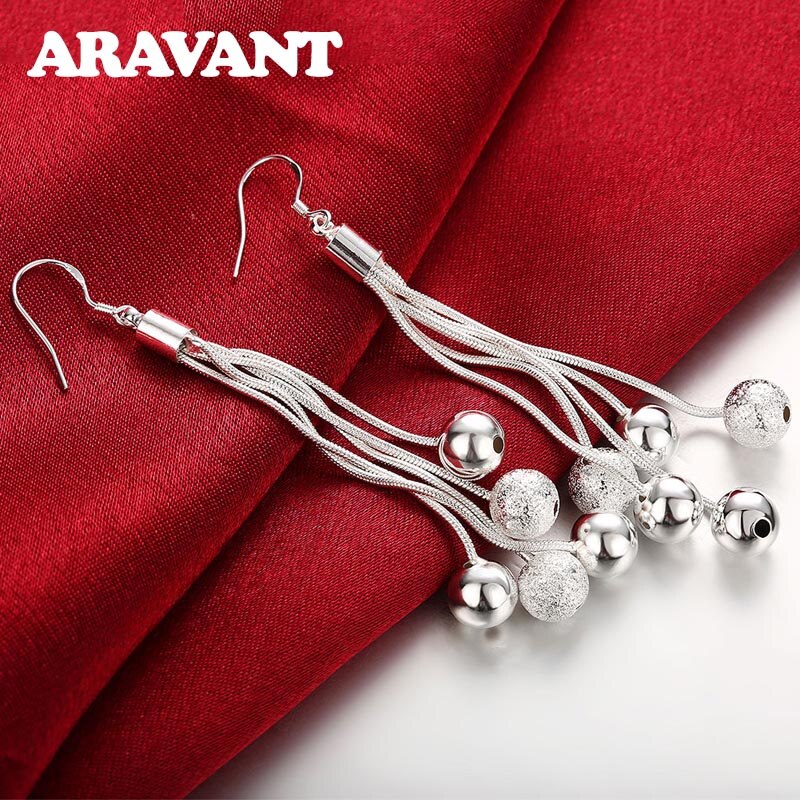 De lujo de plata 925 exfoliante de borla larga, Pendientes para las mujeres declaración joyas de Pendientes de boda Pendientes de botón Pendientes