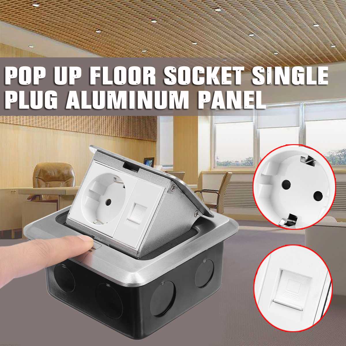 SWILET Aluminum Silver Panel Pop-Up EU Standard Socket + Universal Floor Socket Power Outlet Meeting Room Hotel Steel Box Outlet