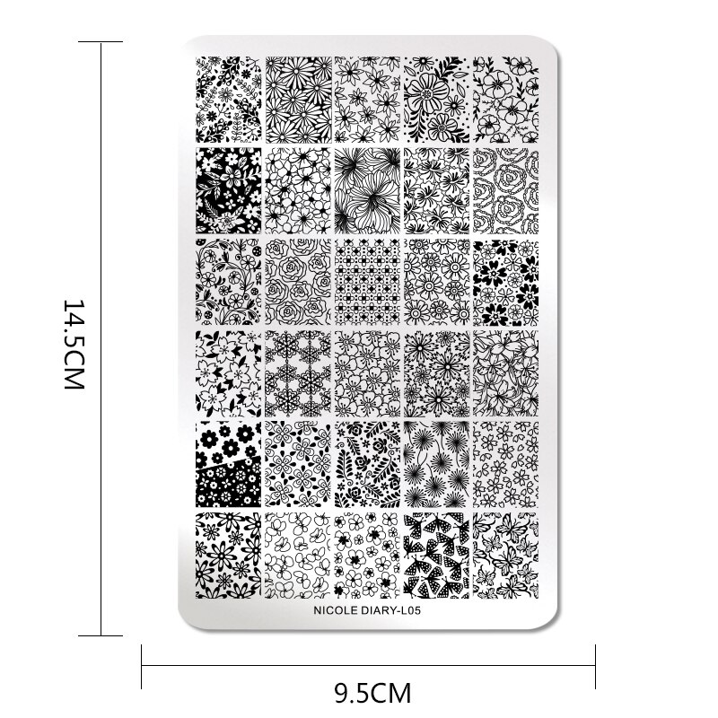 Nicole Dagboek 1 Pcs Big Size Geometry Bloemen Nail Art Stempelen Platen Bloemen Afbeelding Gel Nail Template Stencils Stempel Tool