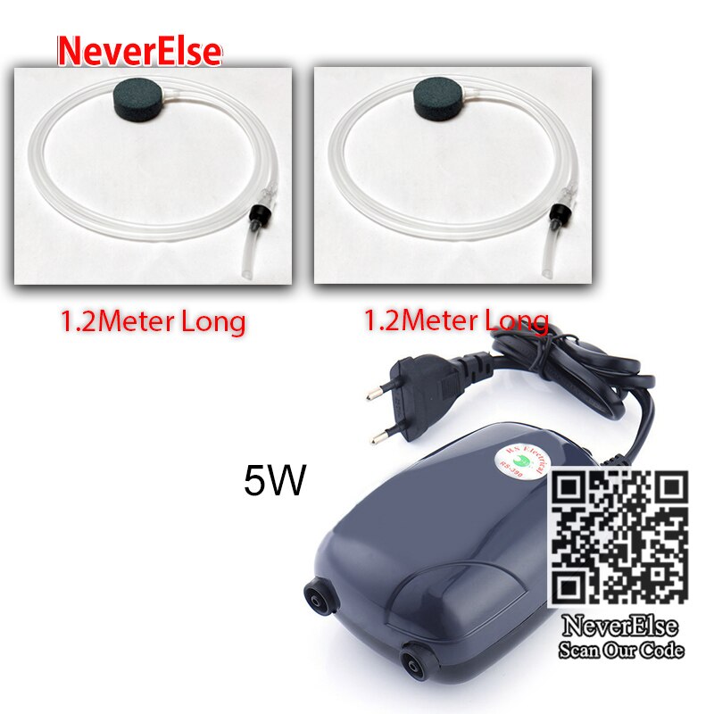 Aquarium Air Pump Compressor Aerator Single/Double Outlet + Accessories Air Bubble Stone Tube 3W/5W Fish Tank Pond Oxygen Pump: 5W Solution1 / EU Plug adapter