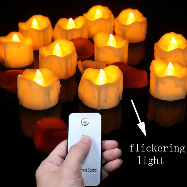 Pack of 6 or 12 Flickering Warm White Wireless Led Candles Remote,Flameless Birthday Candles,Wedding Candles,Battery Included: 12pcs yellow remote