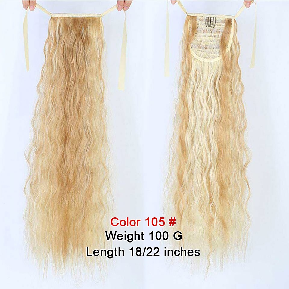 AOOSOO Corn wave long ponytail synthetic wig bag high temperature resistant silk hair extension brown ponytail blond wig: 105 / 22inches