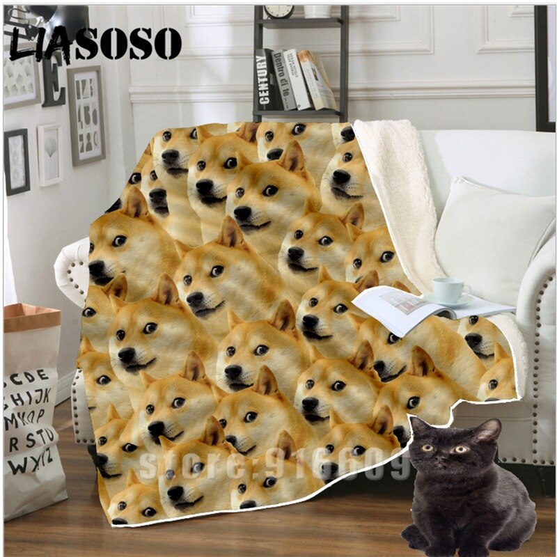 3d print sofasenge mønstret kontor harajuku vinter shiba inu hundetæppe sød doge sengetæppe baby rejse blødt udflugtstæppe