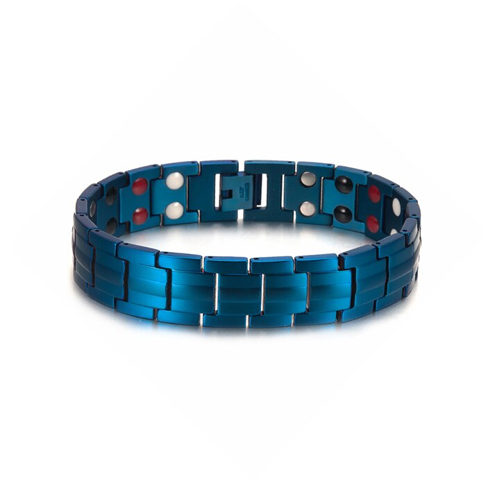 Vinterly Blauwe Magnetische Armband Mannen Hand Chain Link Rvs Mannen Armband Gezondheid Energie Germanium Hologram Heren Armbanden: Blue Zinc Plated