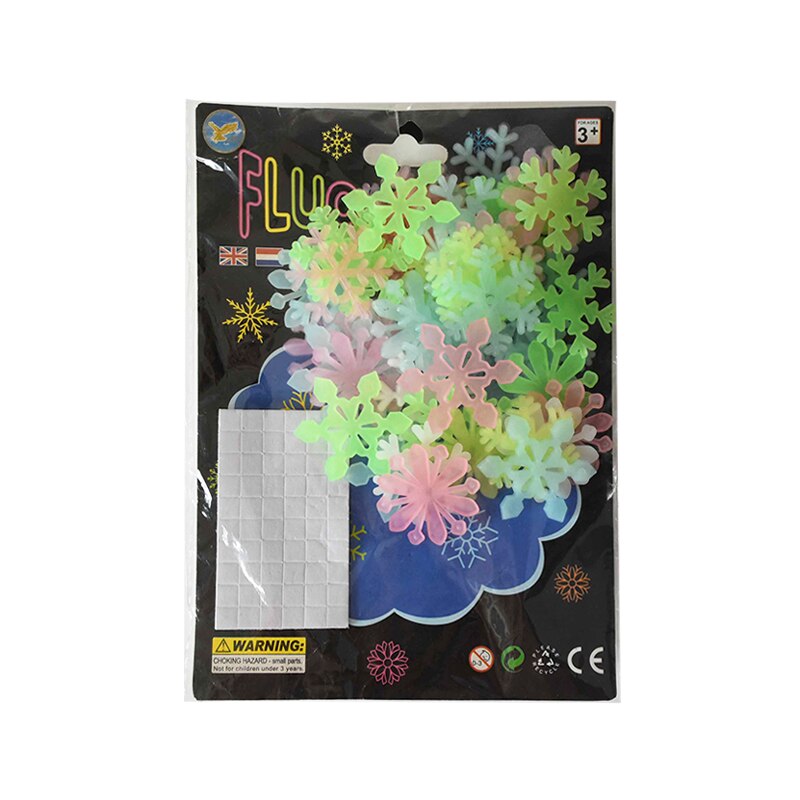 100 stuks/pak kleurrijke lichtgevende sneeuwvlok muurstickers 3cm glow in the dark sneeuwvlokken voor thuiskamer kinderkamer bedankjes stickers decoratie: B06