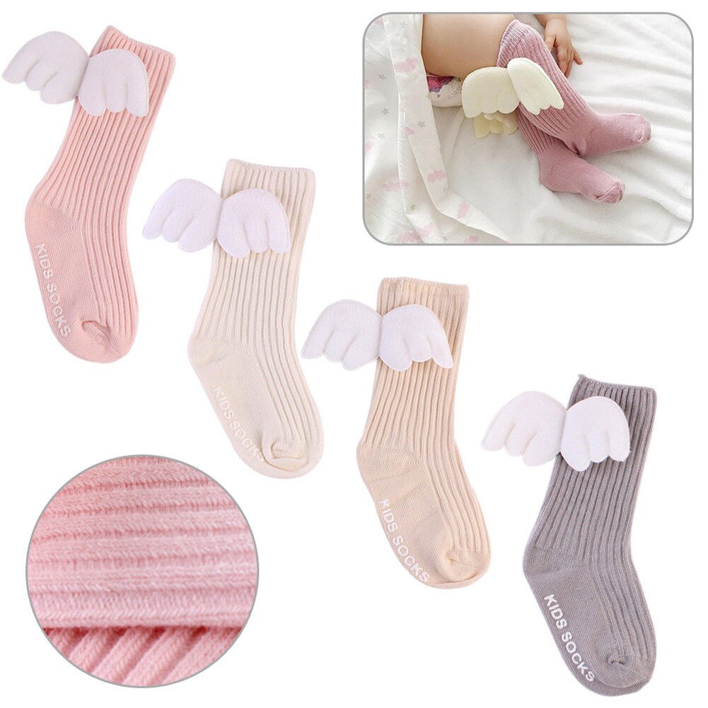 Pantimedias de algodón para niños y niñas de 0 a 4 años, medias cálidas hasta la rodilla, de invierno, en blanco, rosa, beige, gris, dibujos animados, alas de Ángel, novedad de