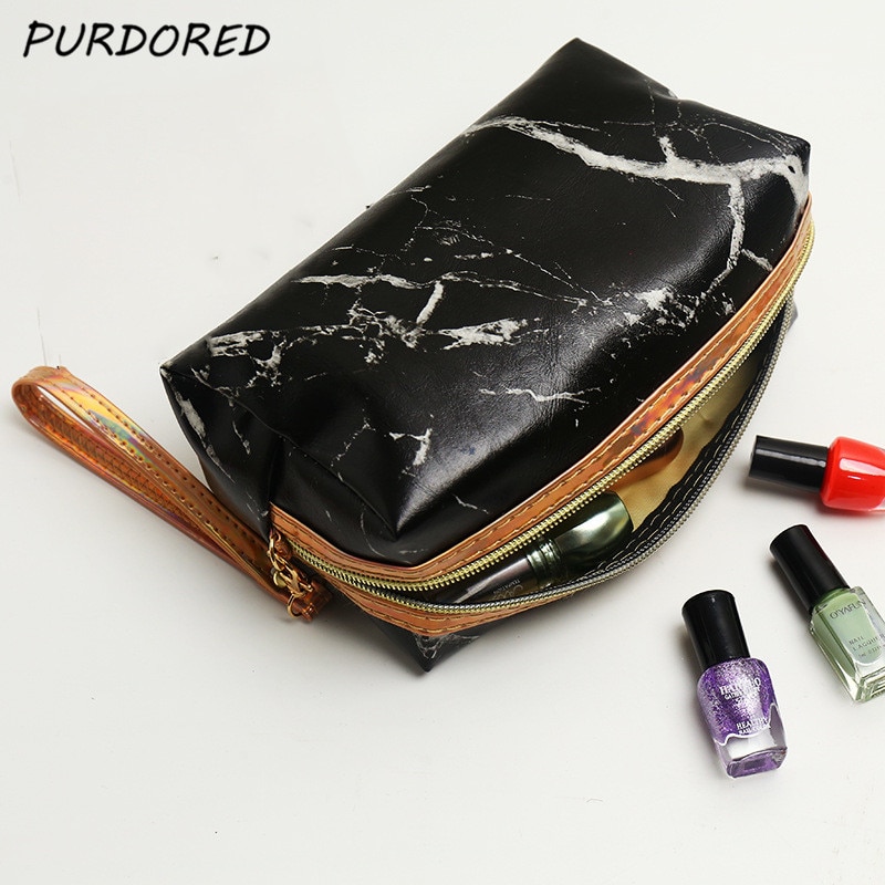 Purdored 1 pc mármore saco de cosméticos para as mulheres marmoring maquiagem saco de lavagem de viagem saco de higiene pessoal maquiagem organizador kosmetyczka