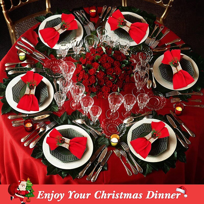 6 Stuks Kerst Servetringen Jute Servet Houders Handgemaakte Door Kunstmatige Pine Kegels &amp; Bessen, Servet Gespen Voor Bruiloft