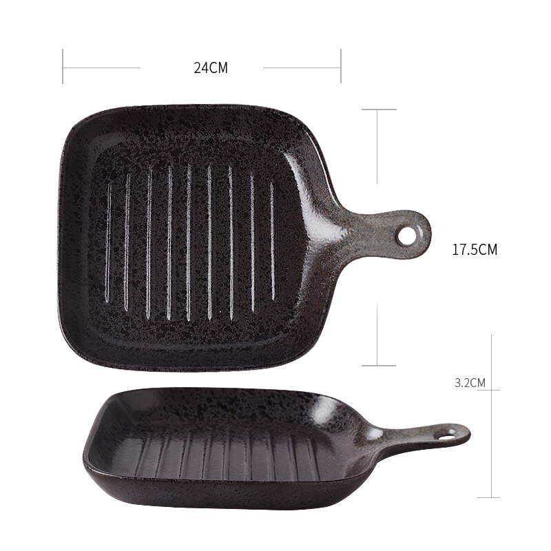 FANCITY-Plato cuadrado Vintage con mango, bandeja de cerámica para hornear, plato para horno, plato para arroz horneado: 2