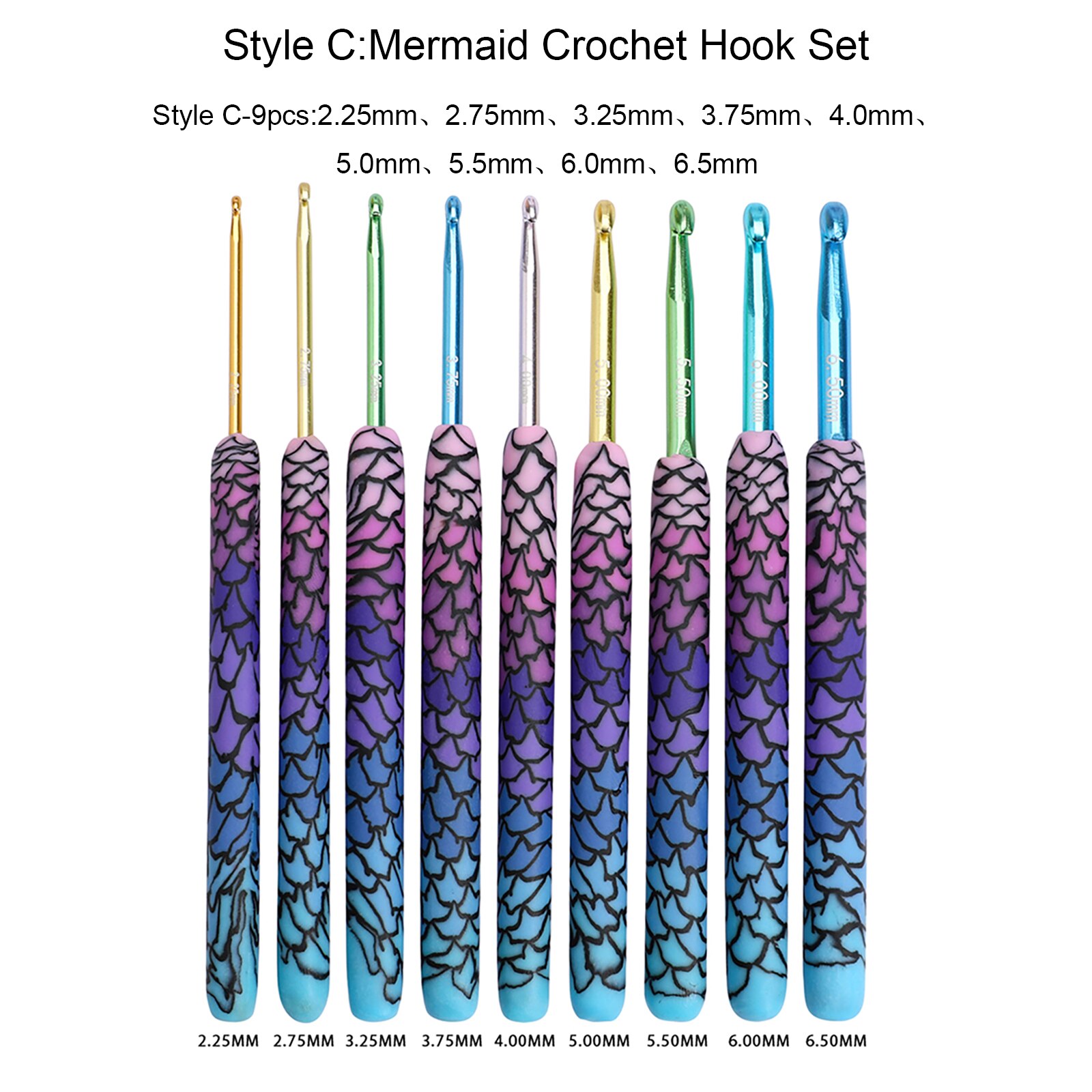 Premium Colorful Crochet Hook Set Soft Ceramic Mix Color Crochet Needles Home DIY Knitting Needles Sewing Tools: Style C-9pcs