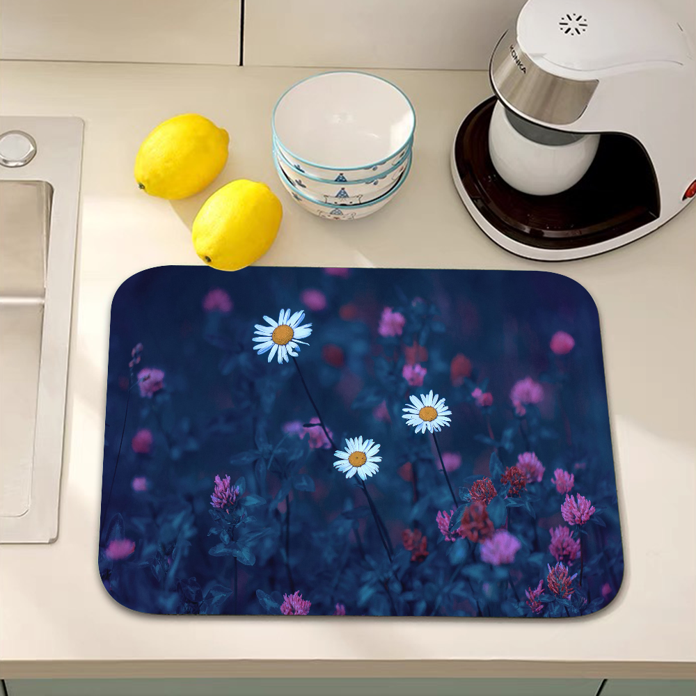 Blomstermarguerit superabsorberende kaffemåtte opvaskemåtte stor køkkentørremåtte hurtigttørrende badeværelsesafløbsmåtte køkken: 40 x 60+40 x 120cm / Burgunder