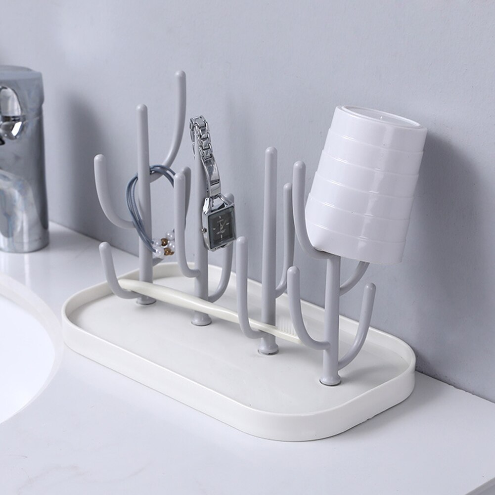 Etendoir Cactus forme multifonctionnel gain de place salle de bain rangement comptoir de cuisine ABS Simple support de verre maison Drain: Beige