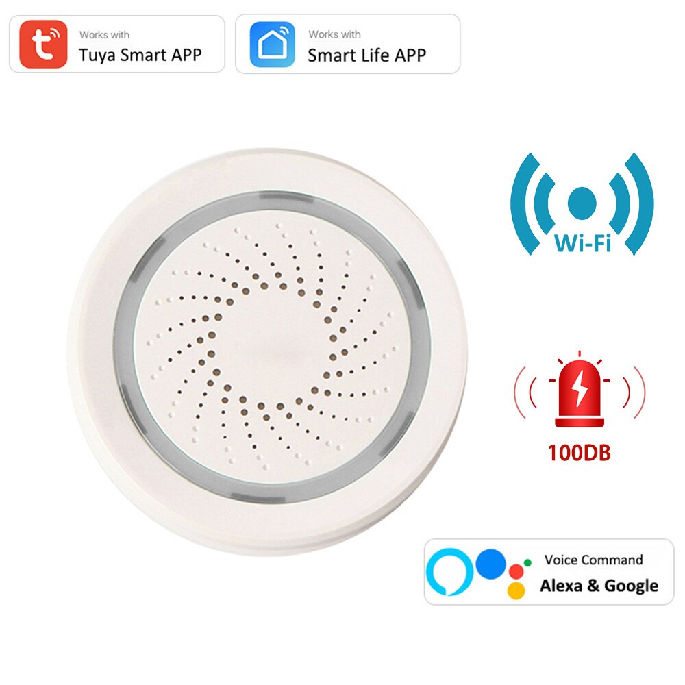 Tuya Alexa Google 100DB WiFi Siren Sound Alarm Scare Off Burgler Linkage with PIR Door Sensor Home Alarm Security System Kit