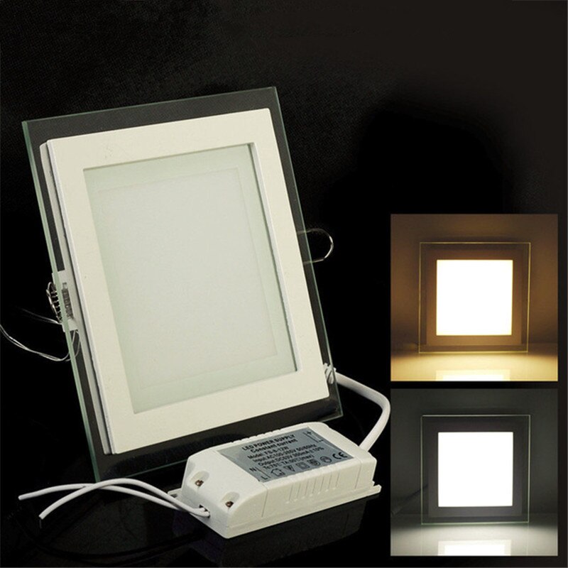 6W 9W 12W 18W 24W LED Panel Downlight Square Glass Cover Lights High Bright Ceiling Recessed Lamps AC85-265 With adapter