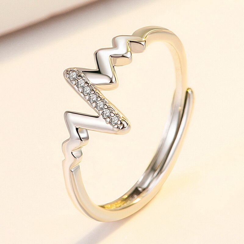 1 Pc Trendy Ecg Manchet Opening Ring Voor Vrouwen Lover Heart Wings Zirkoon Paar Vinger Sieraden Verstelbare Bridal Girl: ECG 1