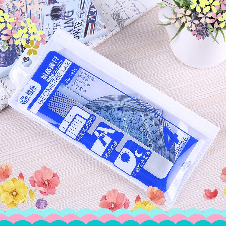 4 pcs/pack Students Maths Geometry Stationery Ruler Set Squares Protractor Supplies