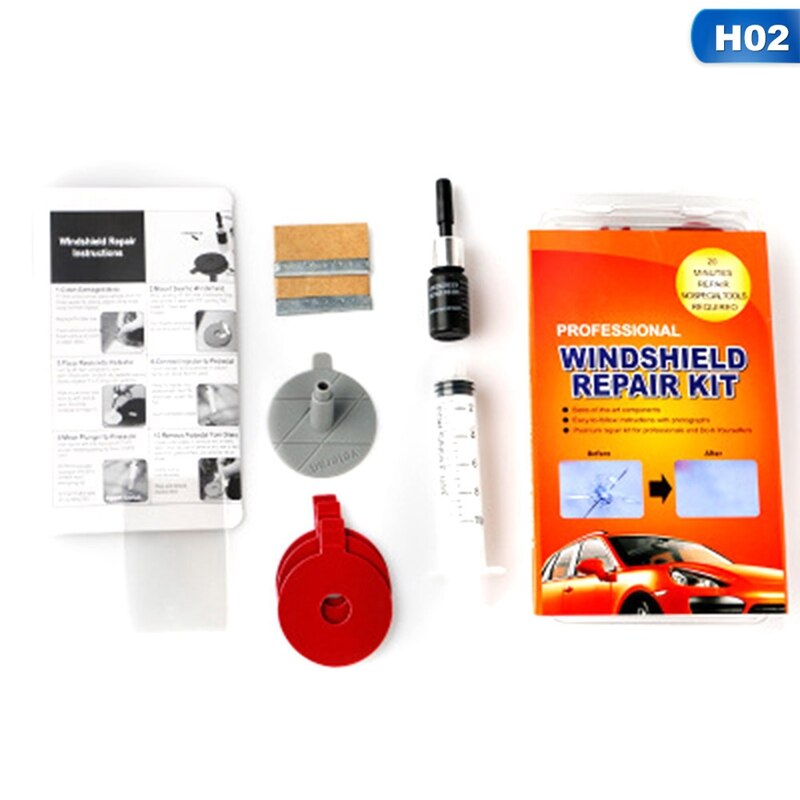 Auto voorruit reparatieset auto raam glas reparatie oplossing glas auto raam reparatie gereedschap gebarsten scherm polijsten auto accessoires: H02