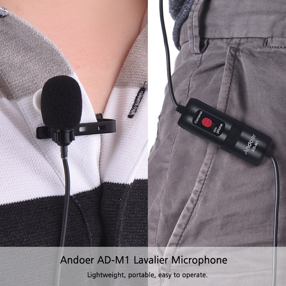 Andoer AD-M1 Omni-Direzionale Microfono a Condensatore Lavalier Microfono con Schiuma Parabrezza per Iphone Huawei Xiaomi Smartphone