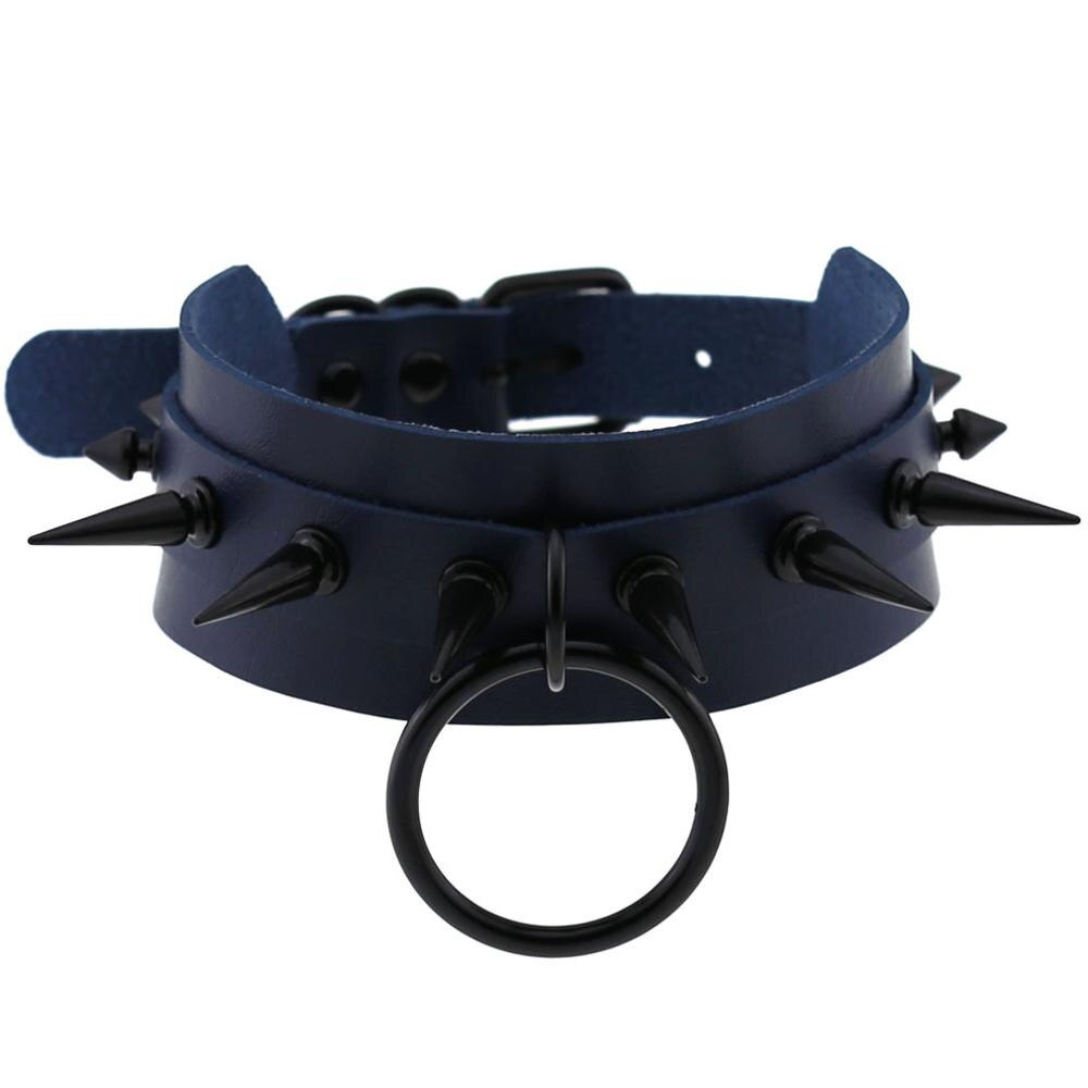 Gothic Jewelry Punk Spike goth Choker Woman Collar women Studded Rivet Black Leather Choker men Necklace chocker Emo Halloween: navy