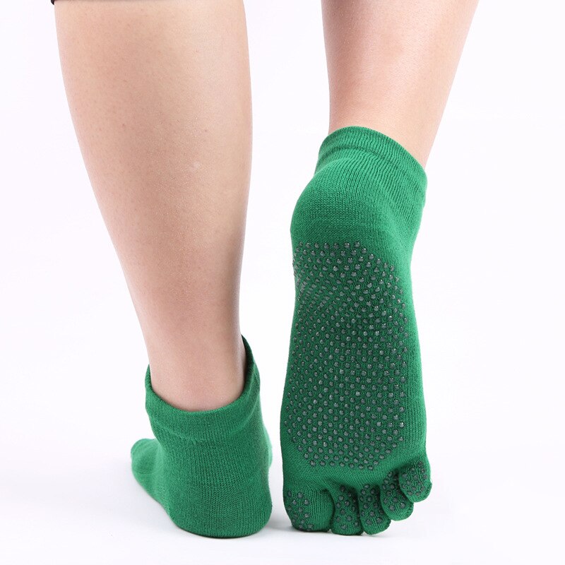 2 Pairs Vrouwen Sport Sokken Antislip Siliconen Vijf Teen Sok Vrouw Ballet Yoga Training Gym Fitness Pilates Sokken: green