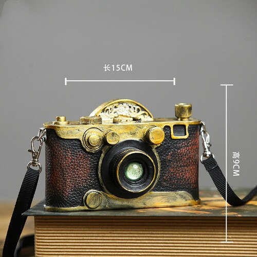 Retro kamera model dekoration fremvisning skimmel fotografering shopwindow rekvisitter indretning scene ejendom gendanne gamle håndværk: Rem guld 15 x 9cm